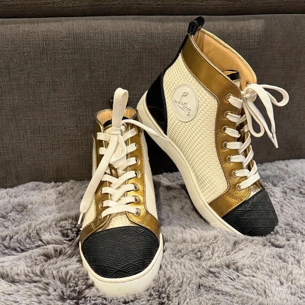 Christian Louboutin White and Gold Threaded Orlando High-Tops